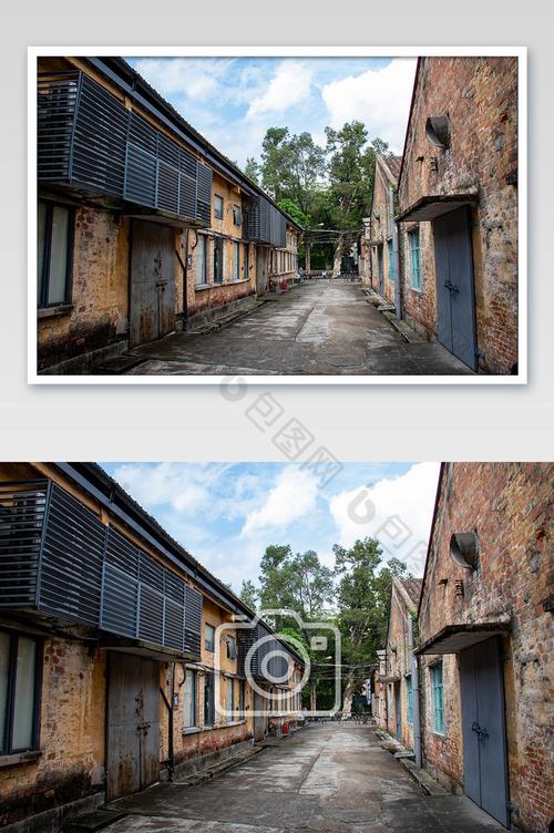 红砖工厂建筑老房子小道废弃砖厂摄影图
